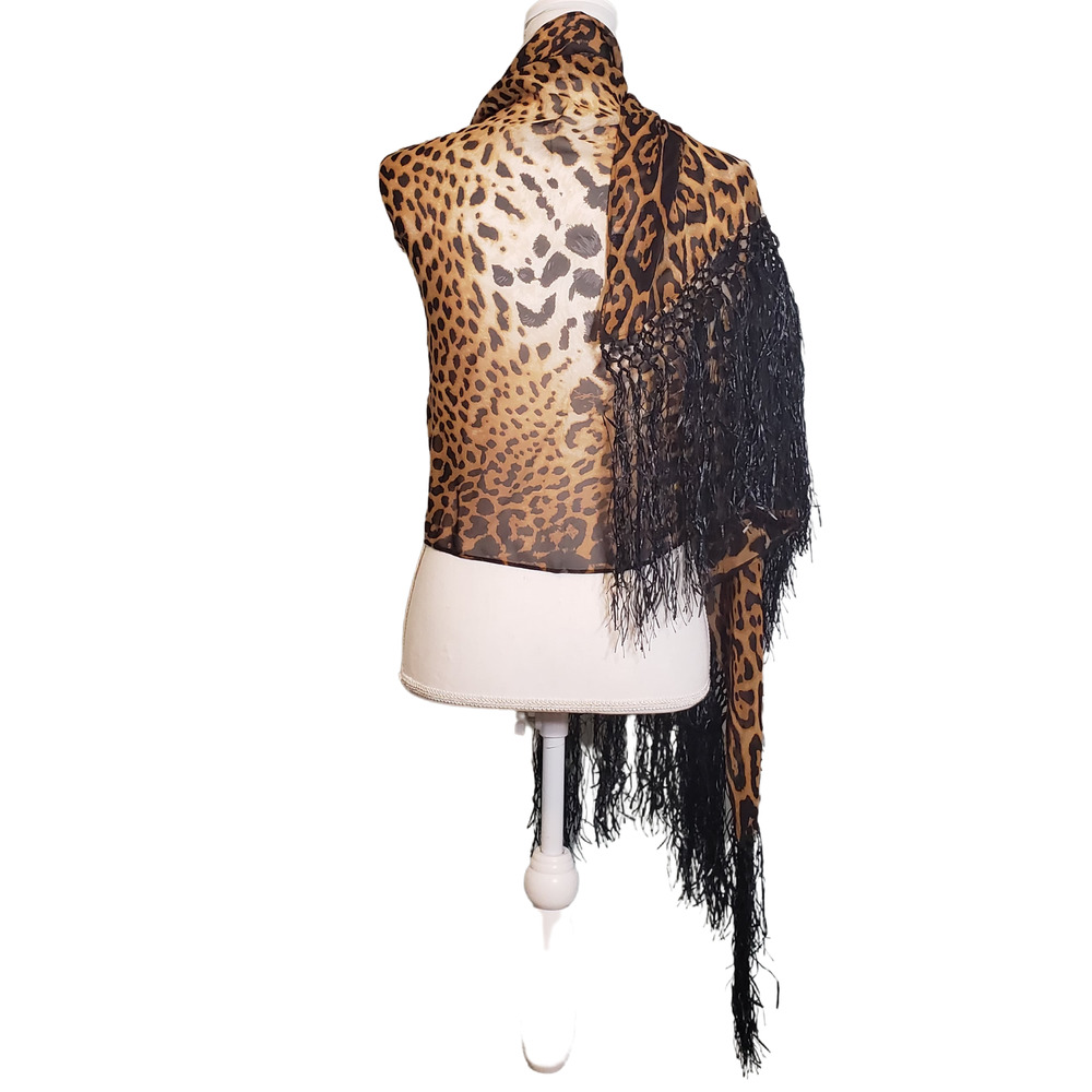 Yves Saint Laurent Cheetah Print Shawl with Fringe - Picture 4 of 6